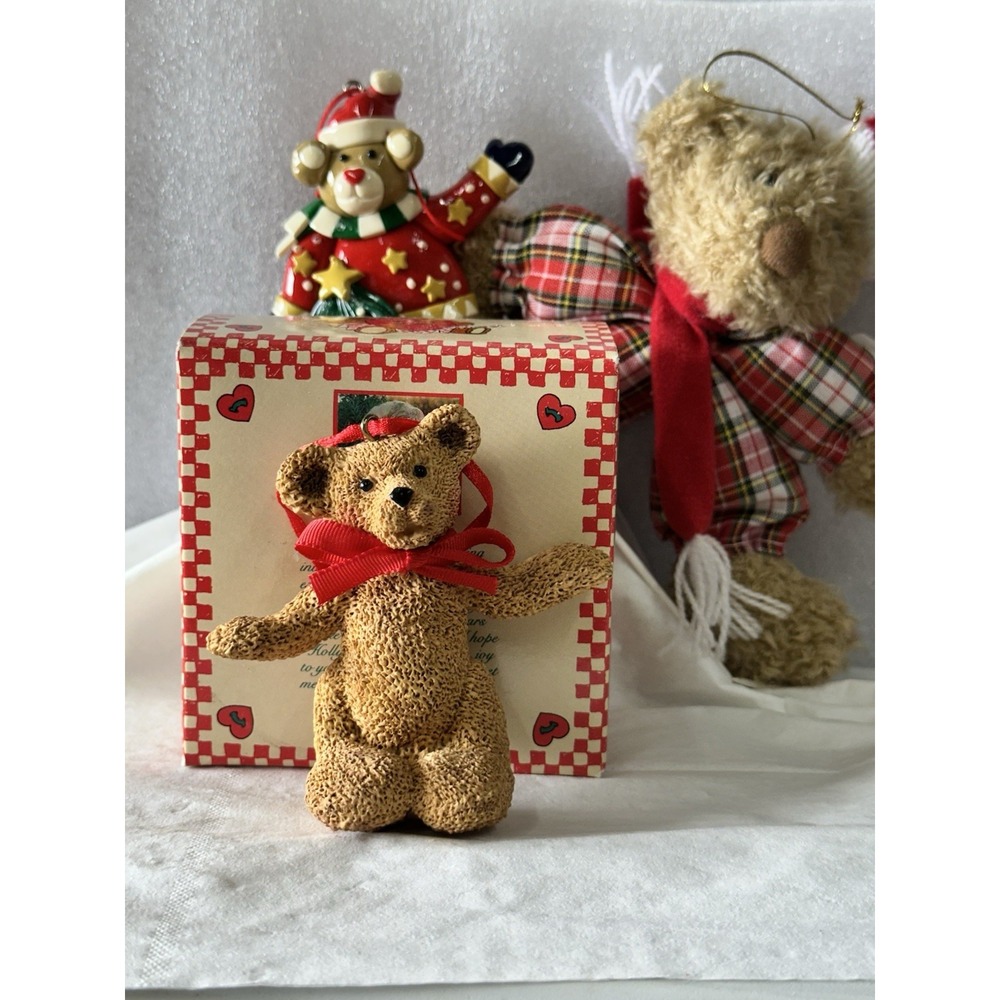 Kurt Adler Holly Bearies Teddy Bears Vintage Lot of 3 Bears One Modern Christmas